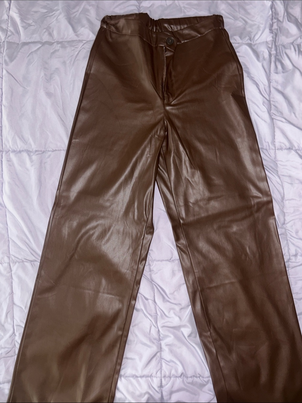Ambiance Brown Faux Leather Wide-Leg Chinos